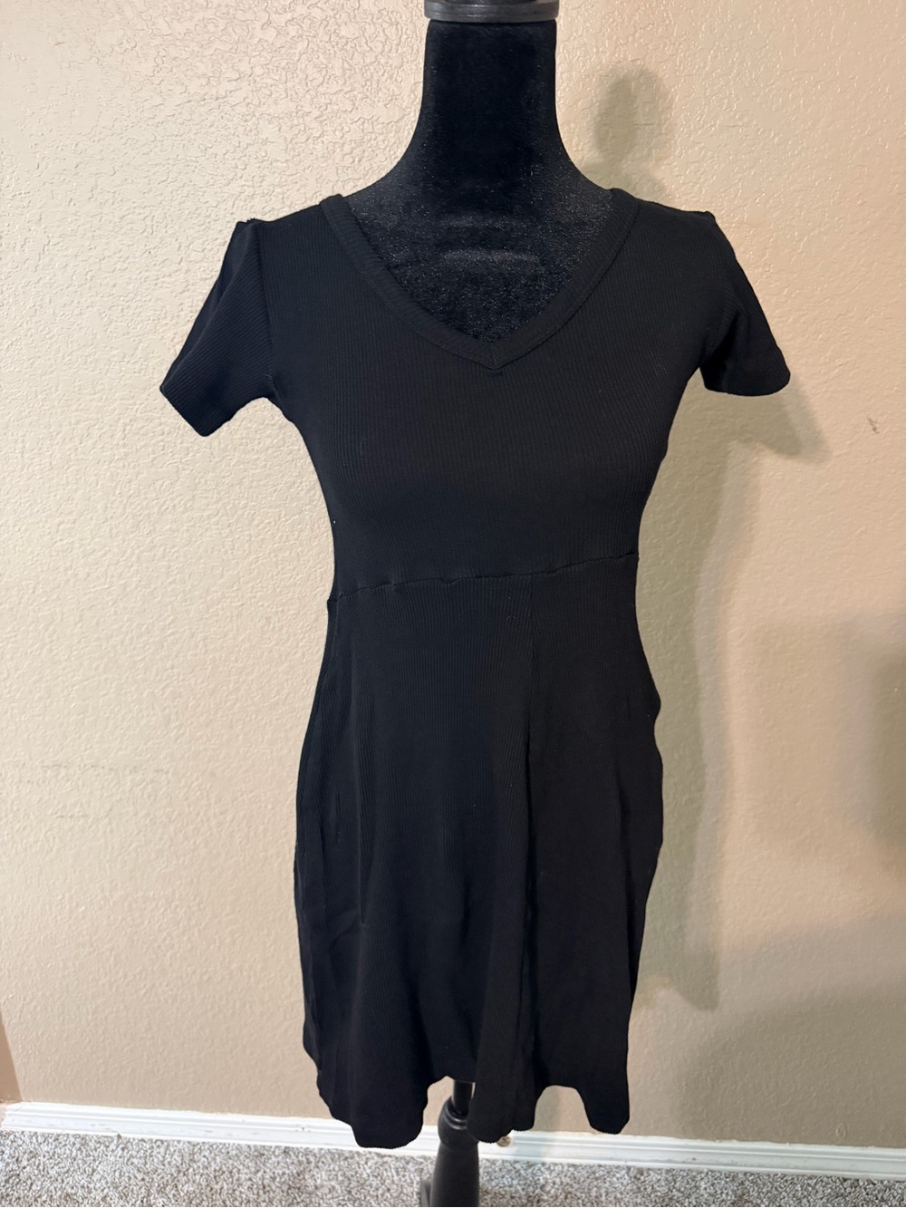 Hard Tail Black V-Neck Short Sleeve Dress